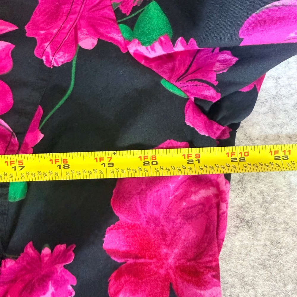 Ann Taylor Floral Blouse Womens 18 Black Pink Rose Print Ruched Side Button Down - Picture 3 of 9